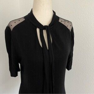 ANOTHER REASON Sheer Shoulder Tie Front Black Short Sleeve Dressy Sexy Top M